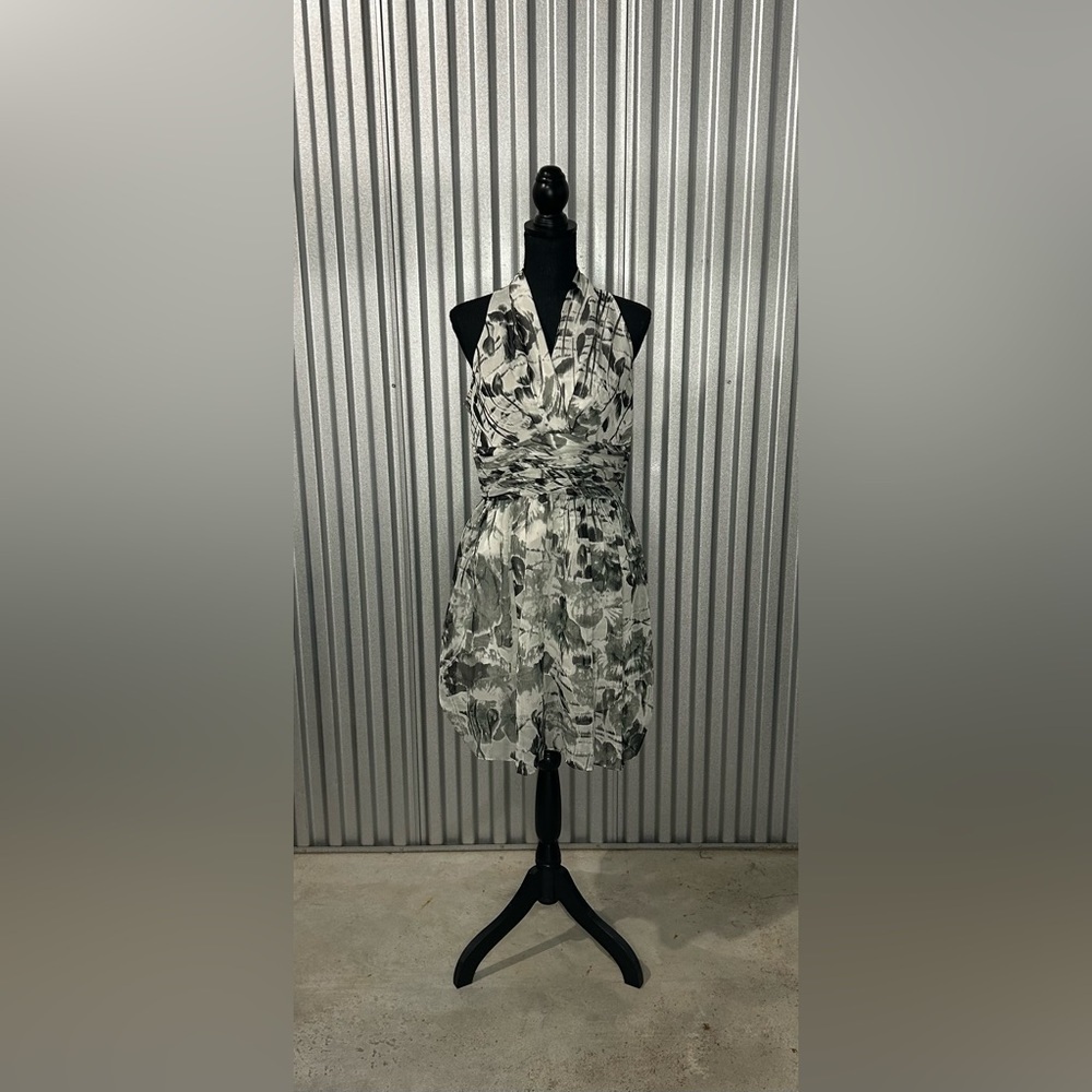 Women’s Andrew Marc New York Black White Floral Polyester Midi Dress Size 10